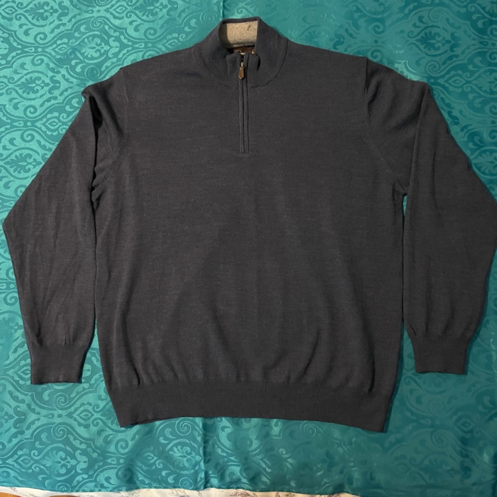 Merino wool blue quarter zip sweater by Black And Brown XL